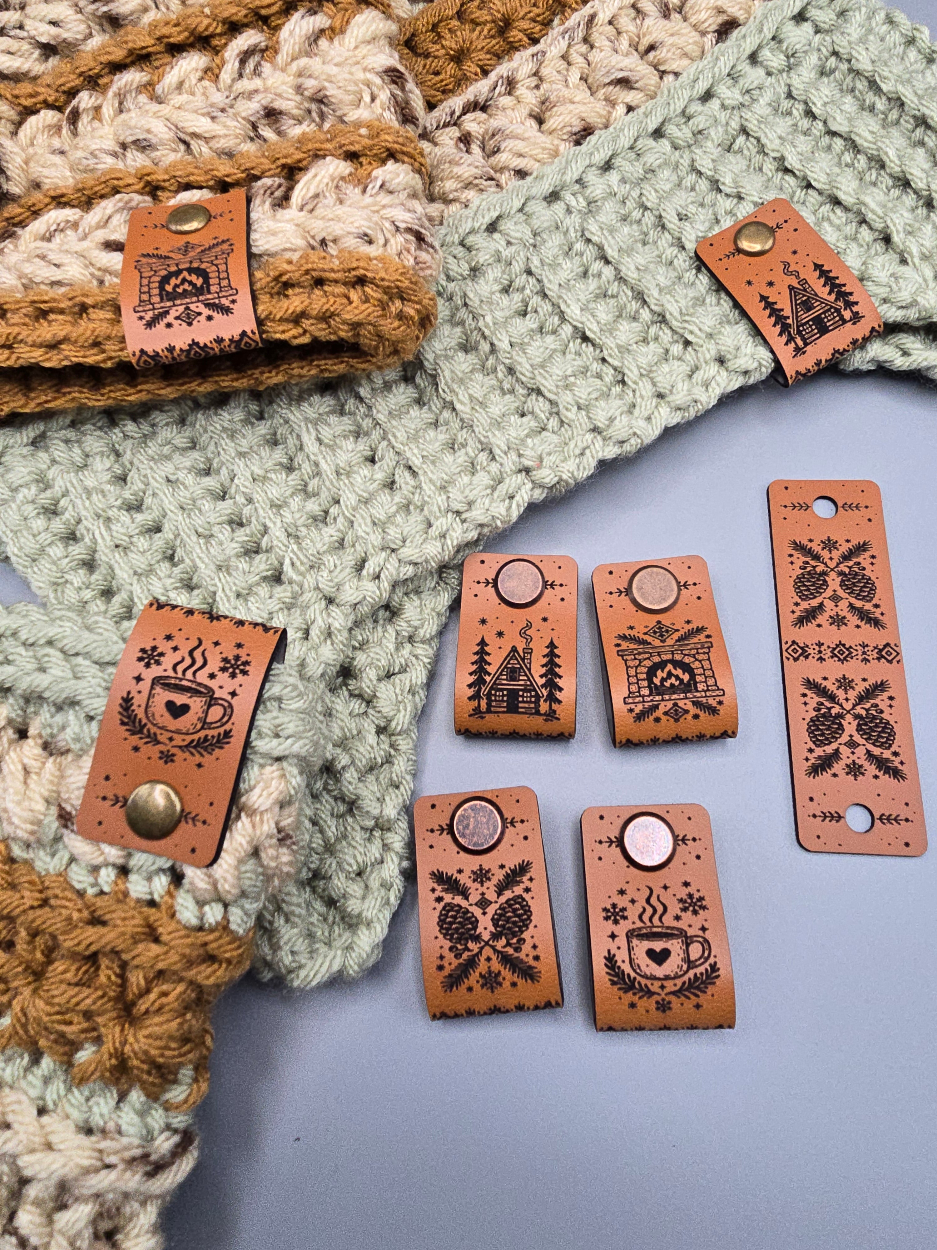 Cozy Cabin Faux Leather Fold-Over Tags – Set of 20 - 0.85 × 2.75 in