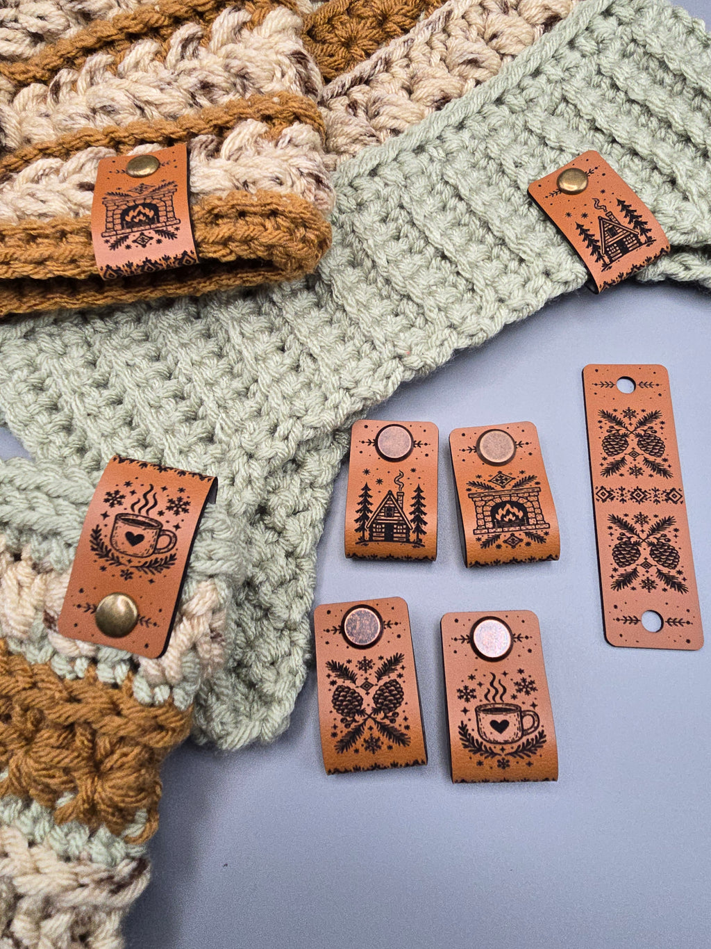 Cozy Cabin Faux Leather Fold-Over Tags – Set of 20 - 0.85 × 2.75 in