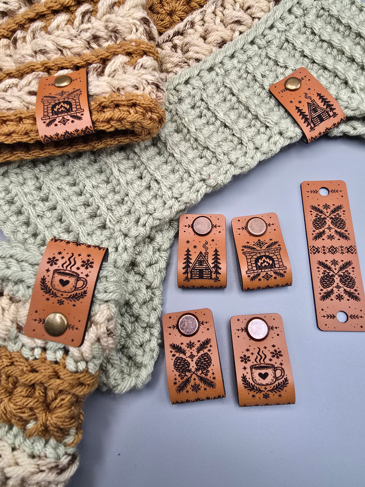Cozy Cabin Faux Leather Fold-Over Tags – Set of 20 - 0.85 × 2.75 in