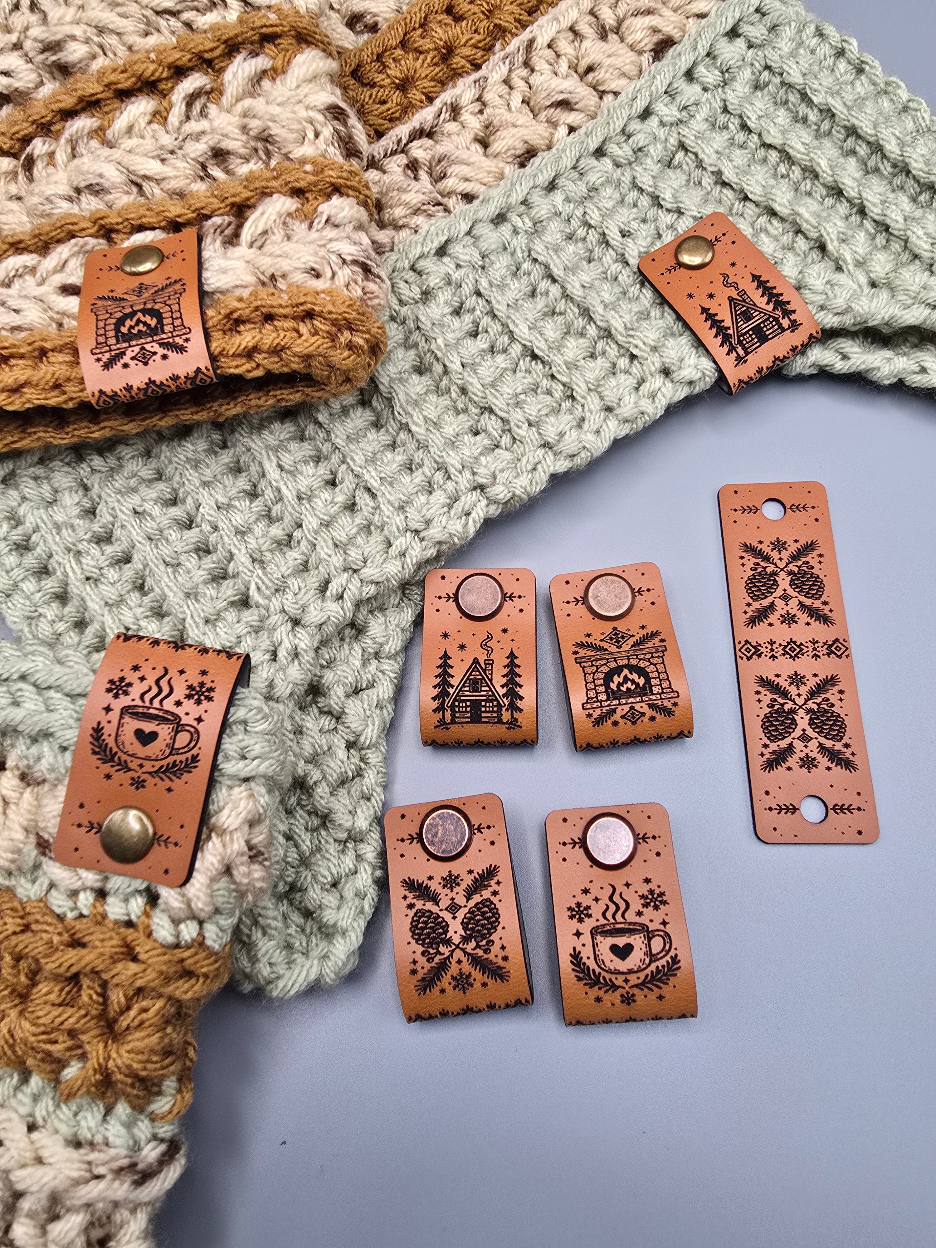 Cozy Cabin Faux Leather Fold-Over Tags – Set of 20 - 0.85 × 2.75 in