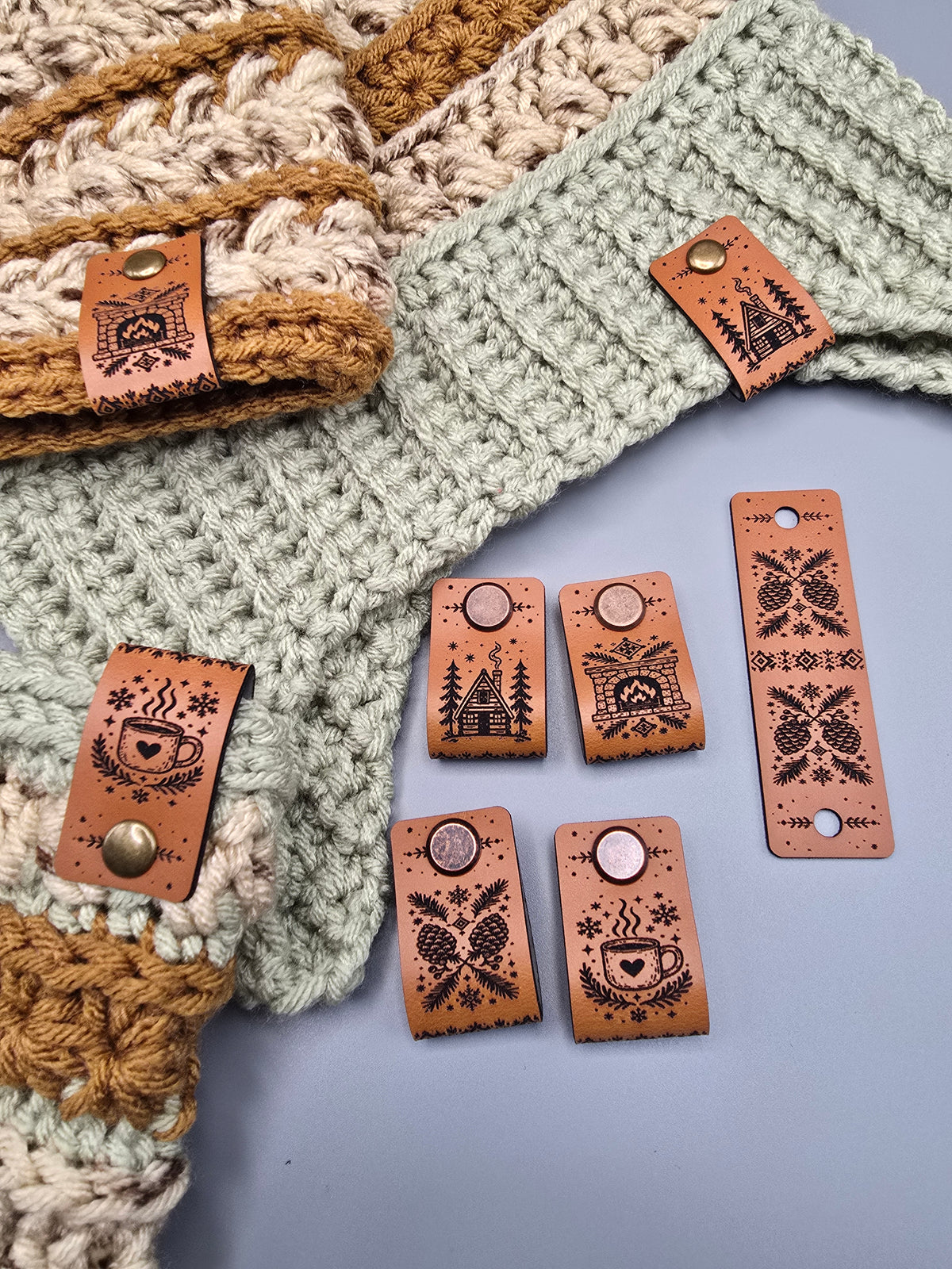 Cozy Cabin Faux Leather Fold-Over Tags – Set of 20 - 0.85 × 2.75 in