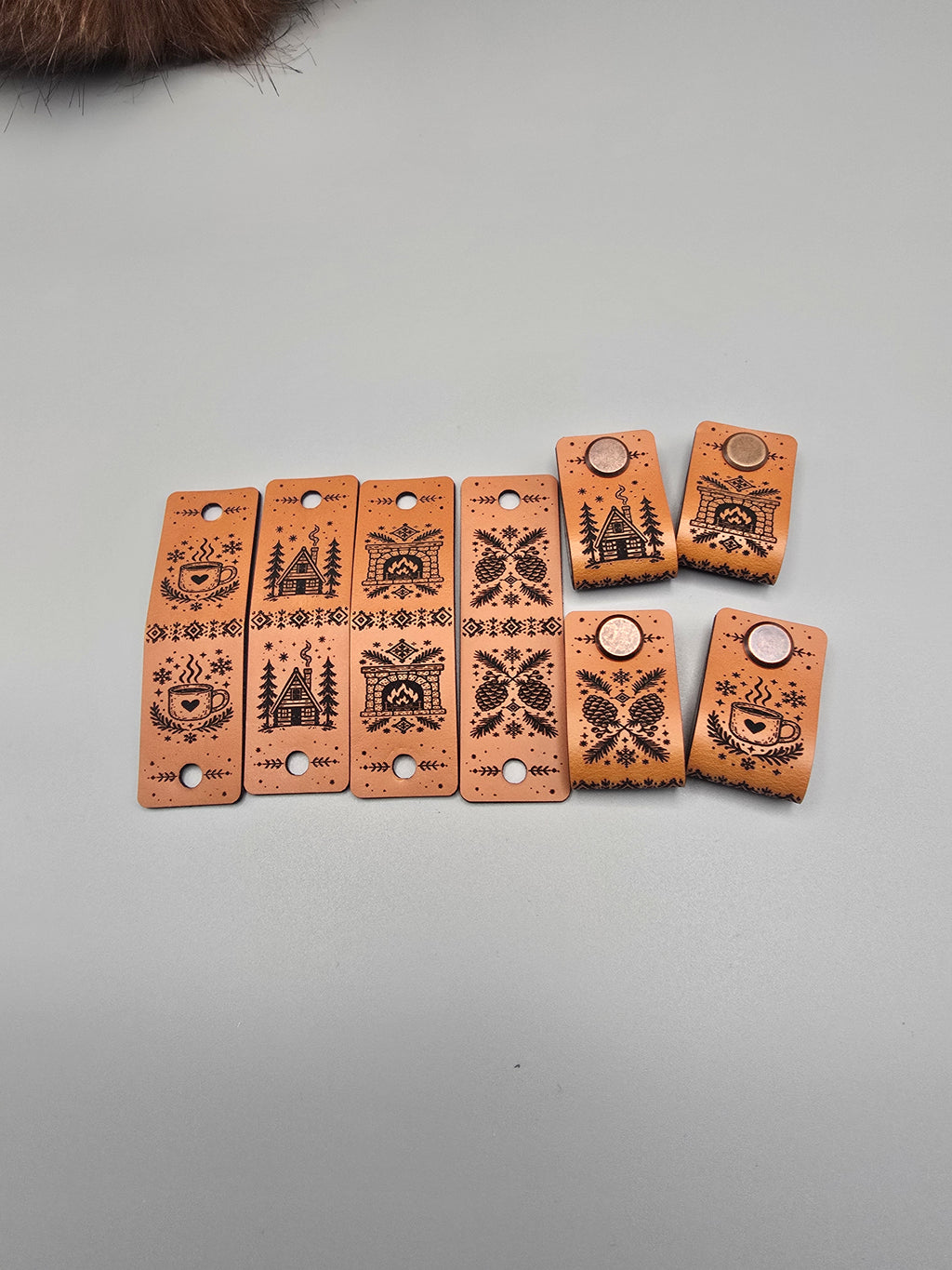 Cozy Cabin Faux Leather Fold-Over Tags – Set of 20 - 0.85 × 2.75 in
