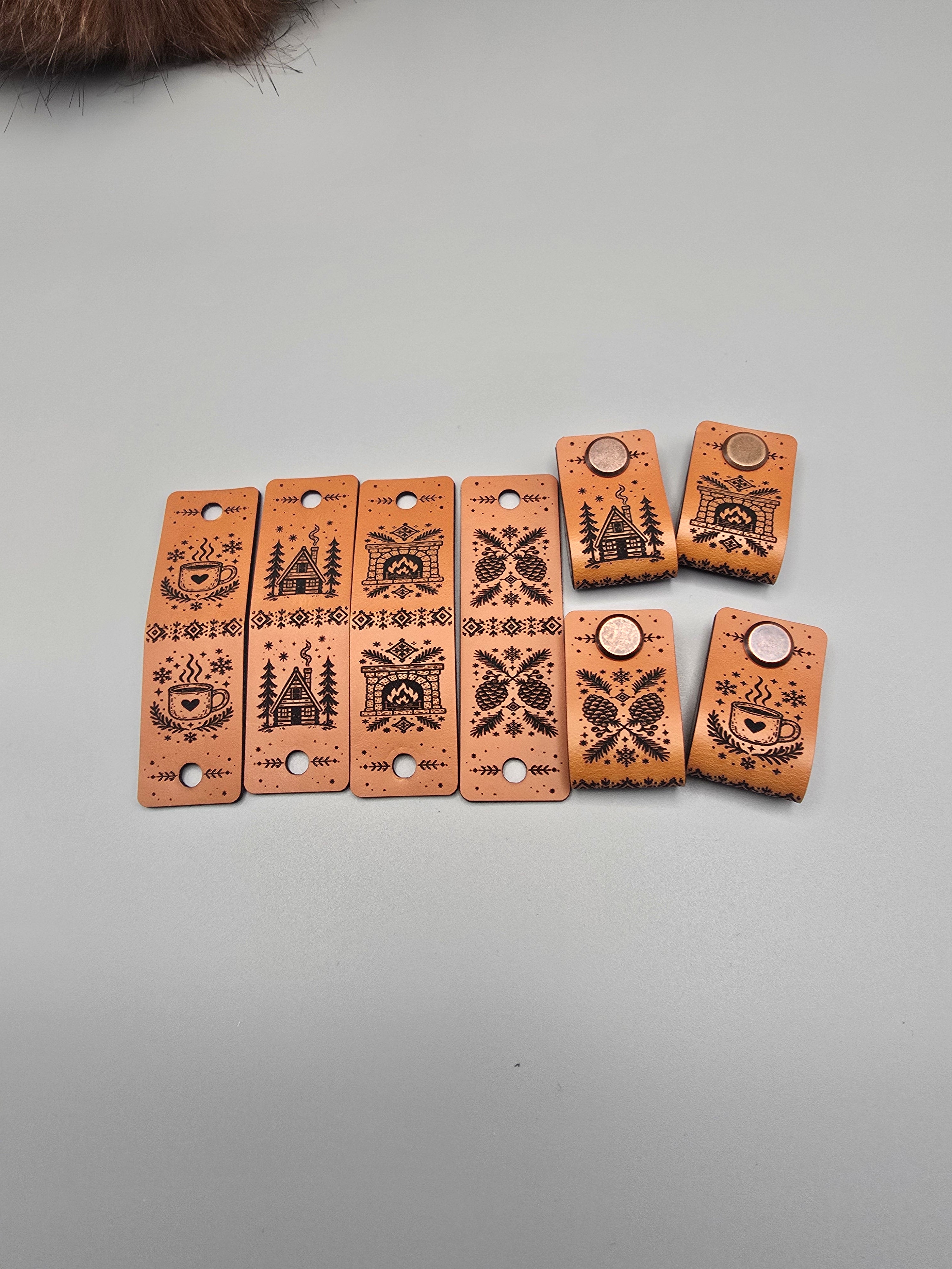 Cozy Cabin Faux Leather Fold-Over Tags – Set of 20 - 0.85 × 2.75 in