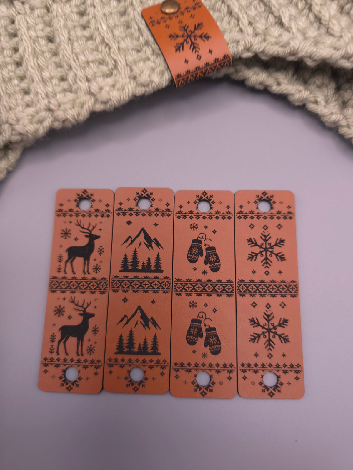 Nordic Winter Faux Leather Fold-Over Tags – Set of 20 – 0.85 × 2.75 in