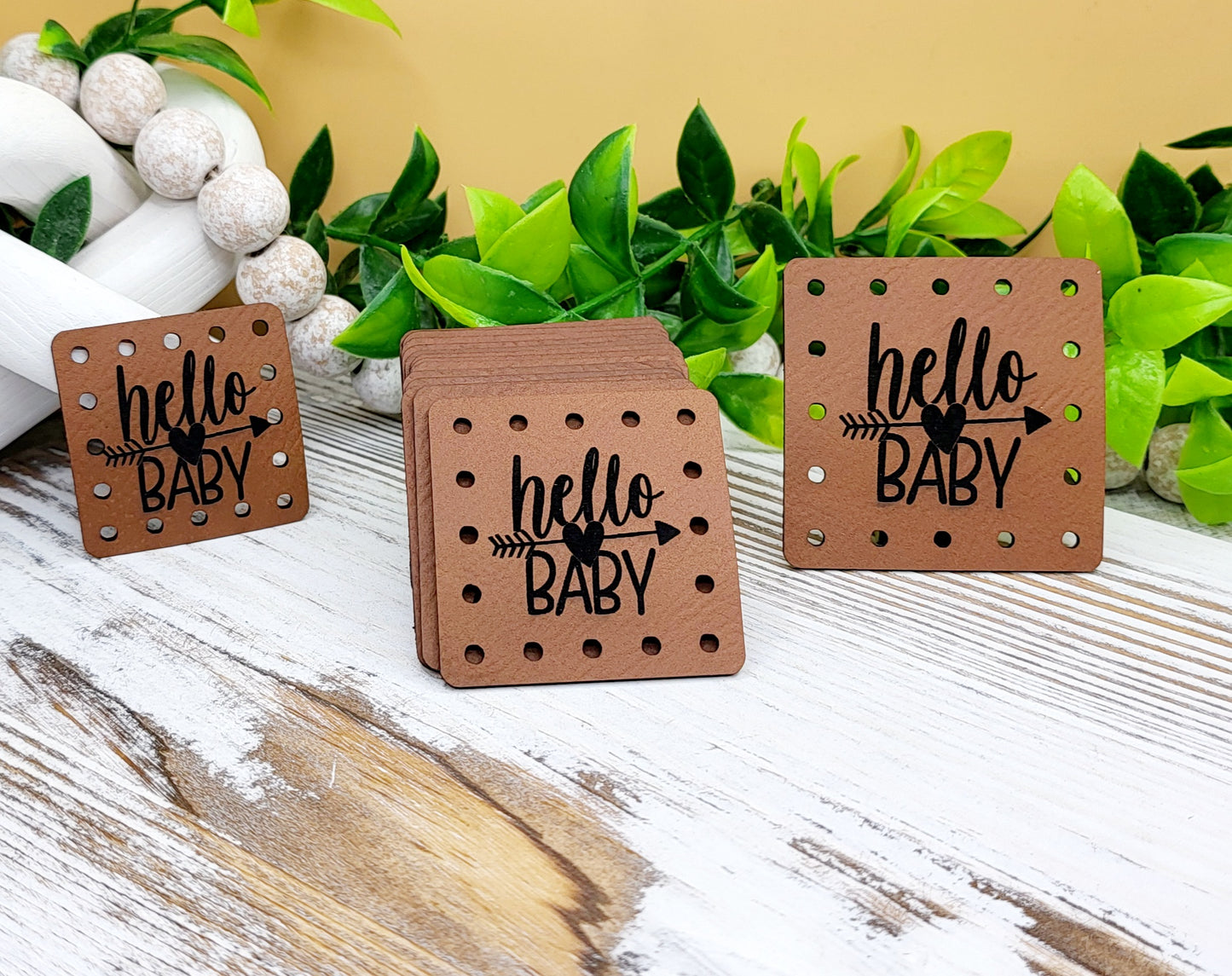 Hello Baby! Crochet Beanie Patch! Knit Hat Patch! Faux Leather! Crochet Baby Hat Patch! Ultrasuede! 3 Sizes! Boho Patch! Patch for Handmade Items! Newborn Baby