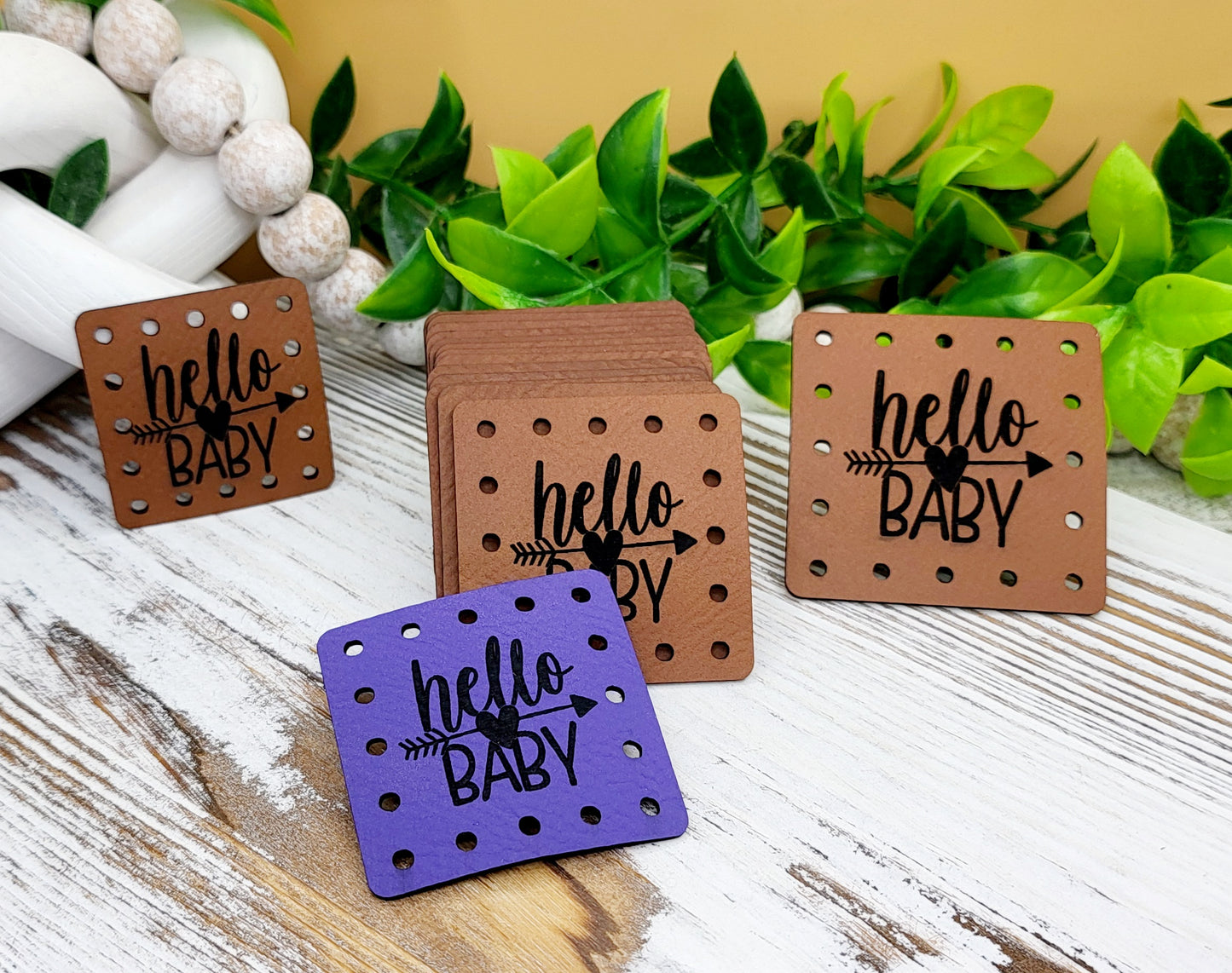 Hello Baby! Crochet Beanie Patch! Knit Hat Patch! Faux Leather! Crochet Baby Hat Patch! Ultrasuede! 3 Sizes! Boho Patch! Patch for Handmade Items! Newborn Baby