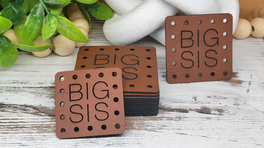 Big Sis Crochet Beanie Patch! Knit Hat Patch! Faux Leather! Ultrasuede! 3 Sizes! Boho Patch! Patch for Handmade Items! Family Patches!