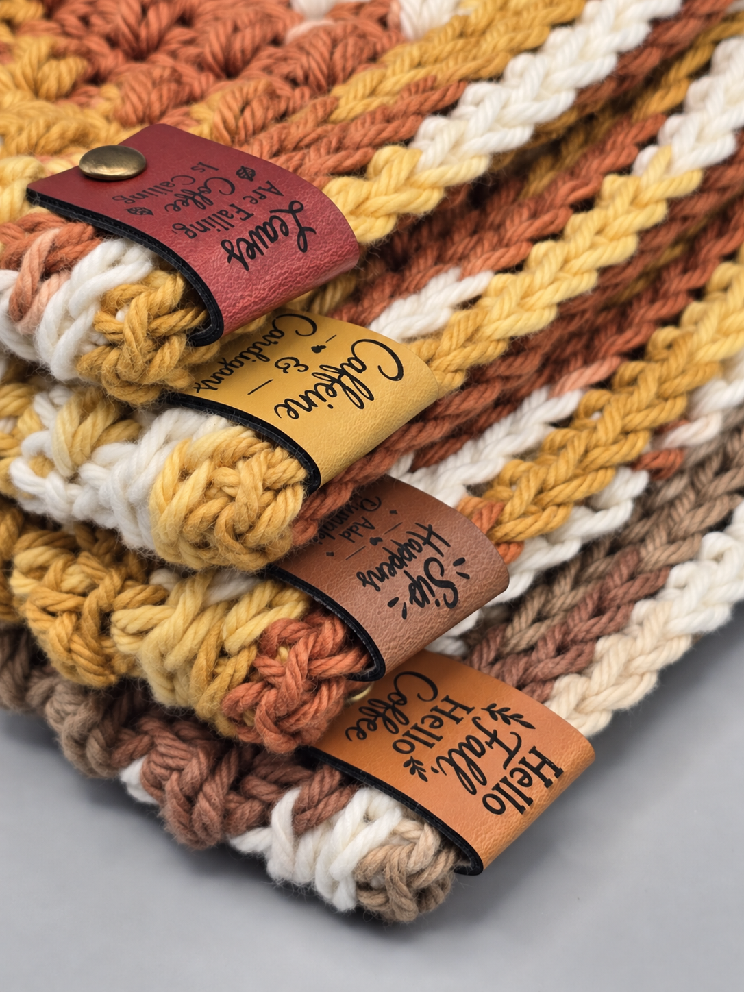 Pumpkin Spice & Everything Cozy | Fall Coffee Faux Leather Fold-Over Tags – Set of 20 – 0.75 × 2.50 in