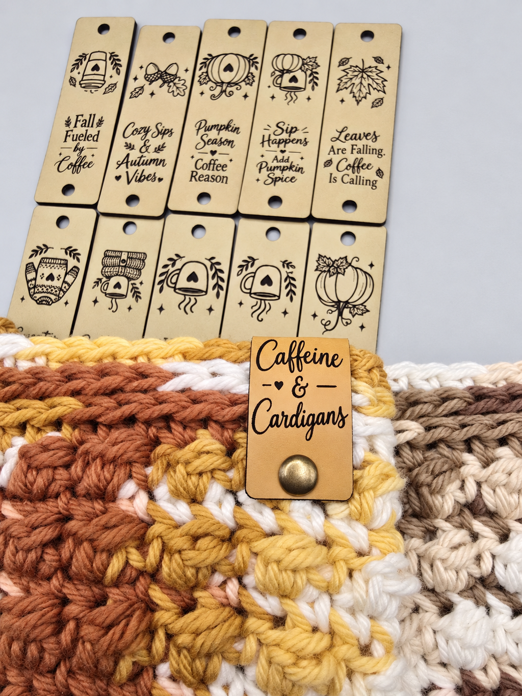 Pumpkin Spice & Everything Cozy | Fall Coffee Faux Leather Fold-Over Tags – Set of 20 – 0.75 × 2.50 in