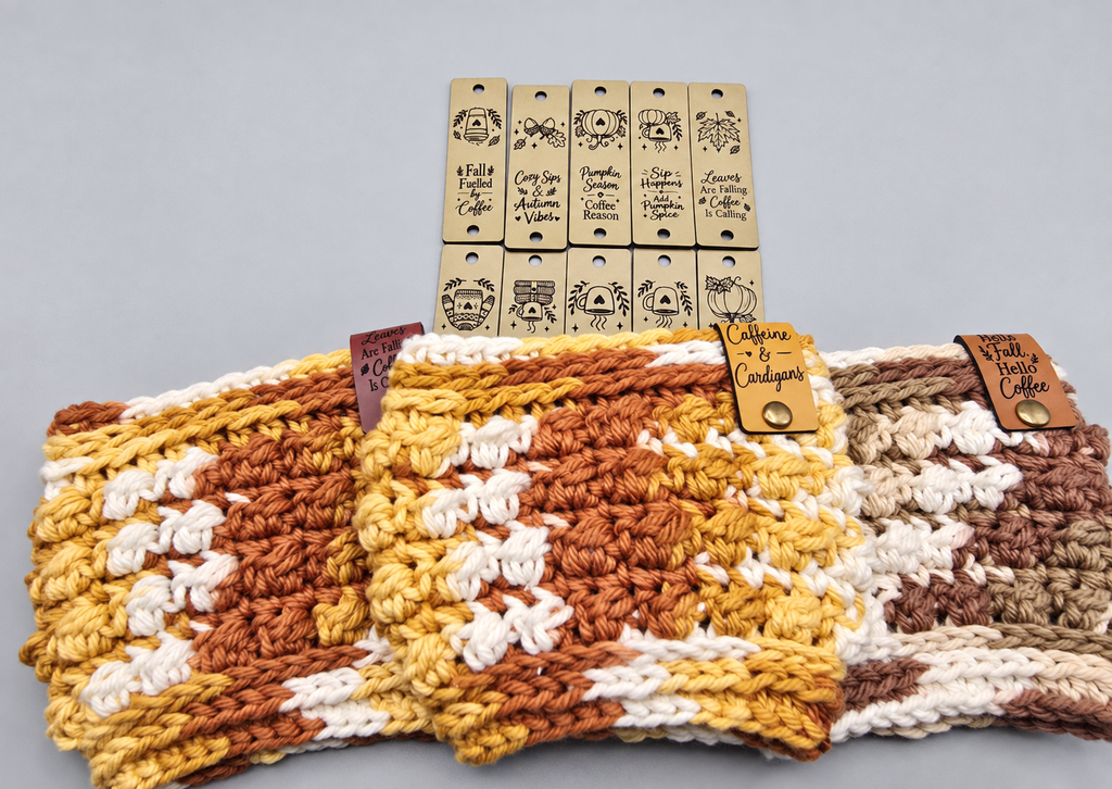 Pumpkin Spice & Everything Cozy | Fall Coffee Faux Leather Fold-Over Tags – Set of 20 – 0.75 × 2.50 in