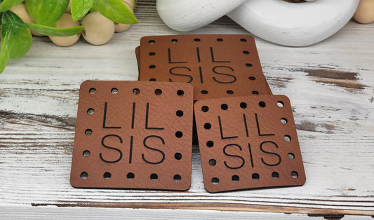 Lil Sis Crochet Beanie Patch! Knit Hat Patch! Faux Leather! Ultrasuede! 3 Sizes! Boho Patch! Patch for Handmade Items! Family Patches!