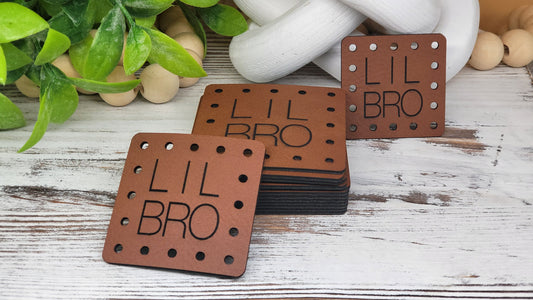 Lil Bro Crochet Beanie Patch! Knit Hat Patch! Faux Leather! Ultrasuede! 3 Sizes! Boho Patch! Patch for Handmade Items! Family Patches!