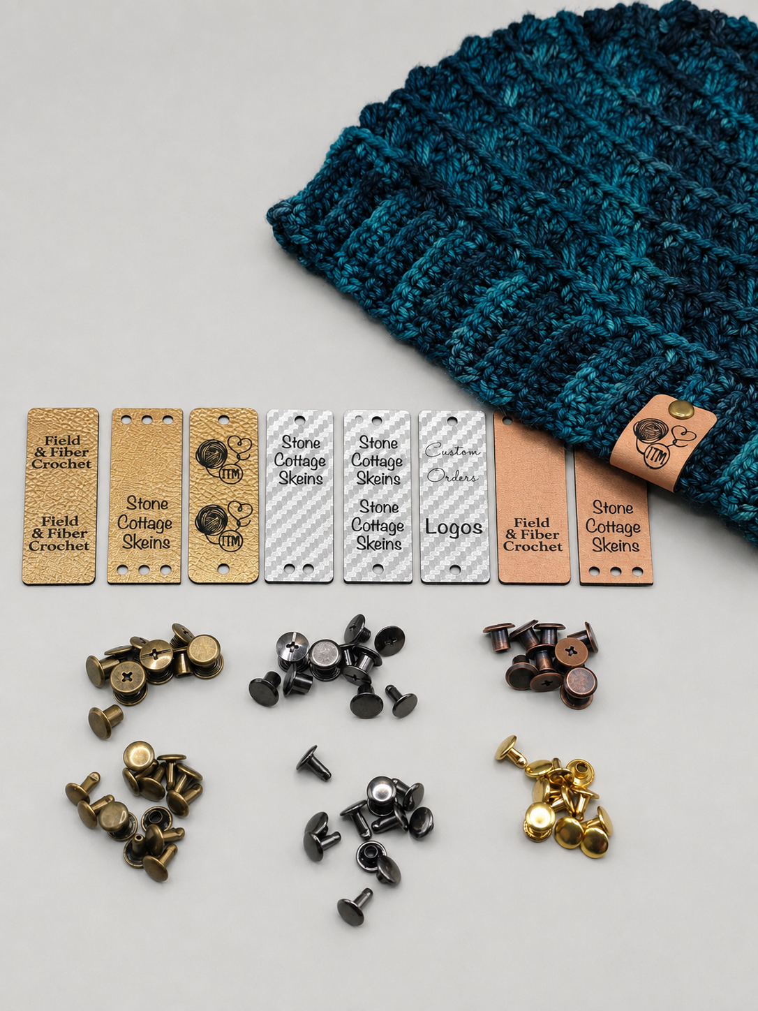 Custom Metallic Faux Leather Fold-Over Tags – 0.85 × 2.50 in