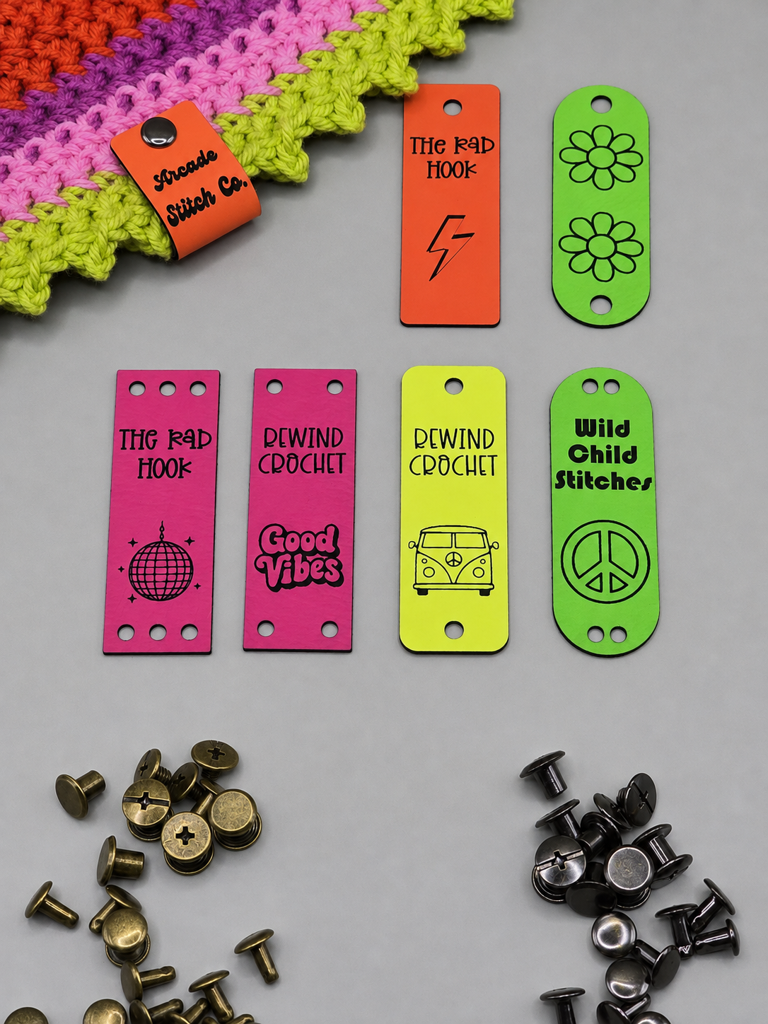 Custom Neon Faux Leather Fold-Over Tags – 0.85 × 2.50 in