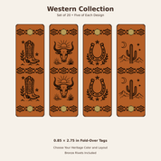 Western Faux Leather Fold-Over Tags – Set of 20 – 0.85 × 2.75 in