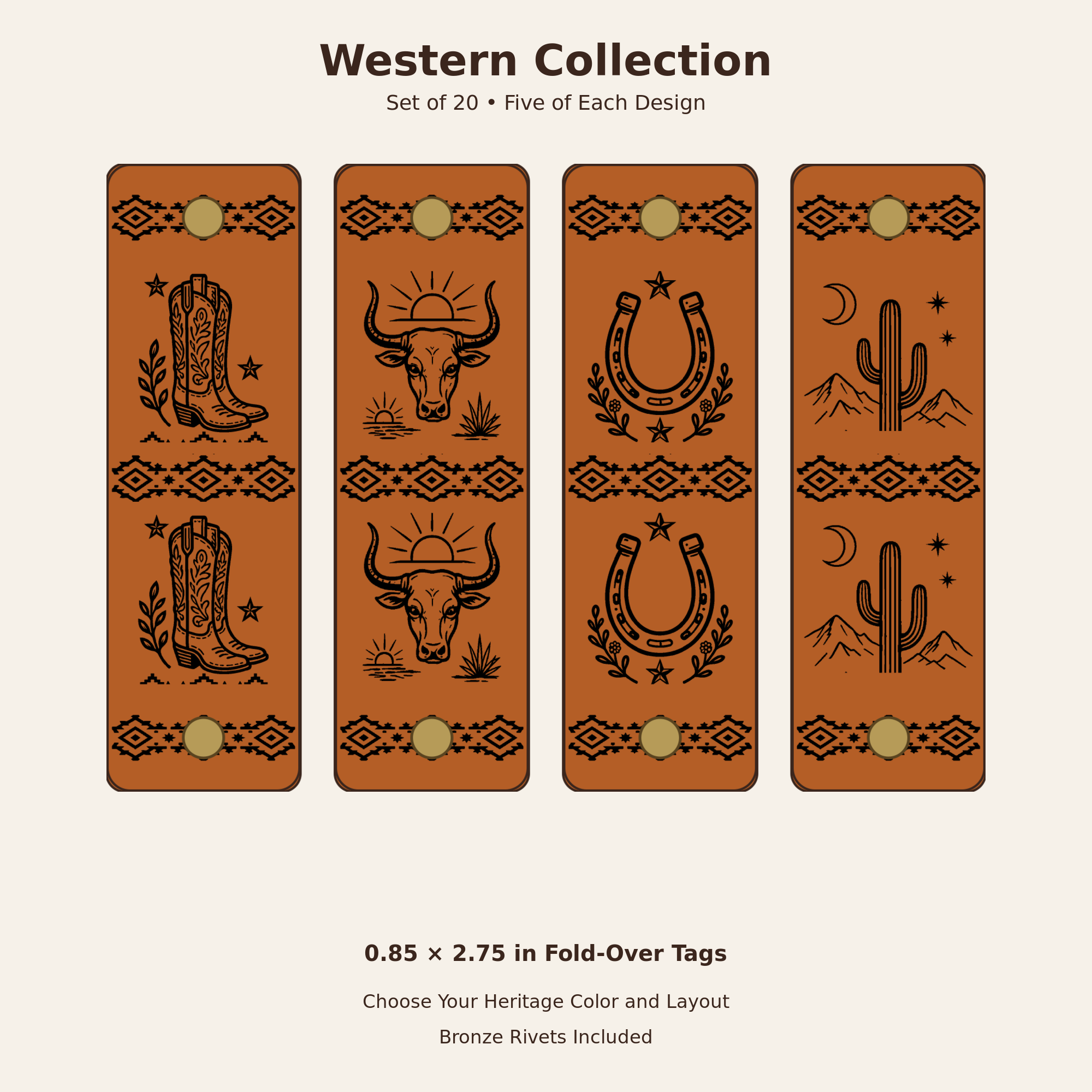 Western Faux Leather Fold-Over Tags – Set of 20 – 0.85 × 2.75 in