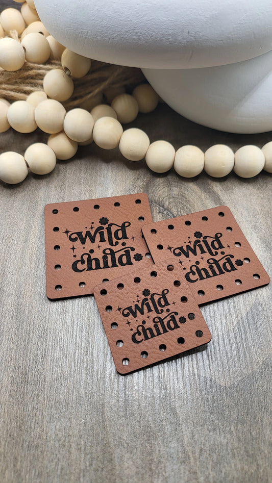 Wild Child Crochet Beanie Patch! Knit Hat Patch! Faux Leather! Ultrasuede! 3 Sizes! Boho Patch! Patch for Handmade Items! Family Patches!