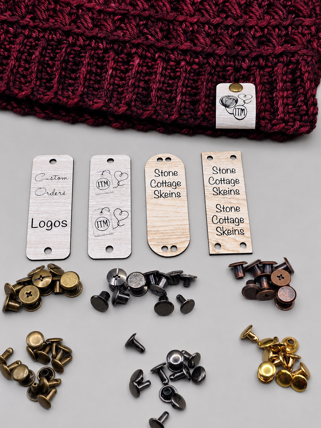 Custom Wood-Look Faux Leather Fold-Over Tags – 0.85 × 2.50 in
