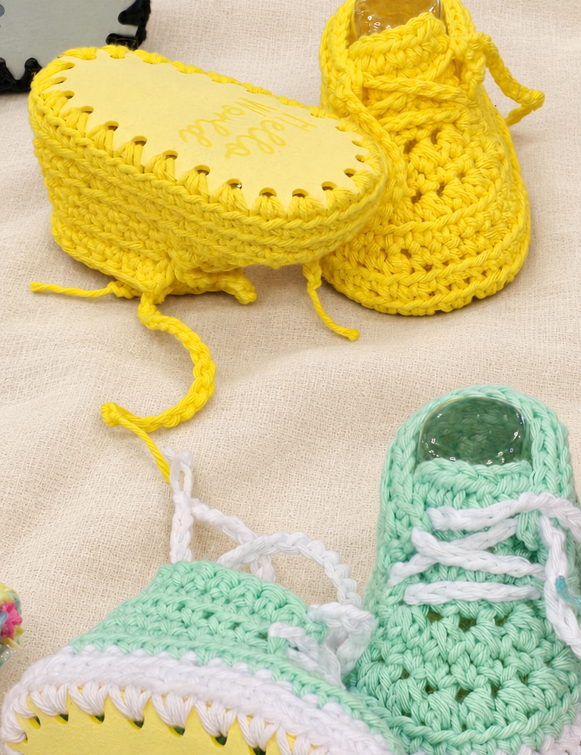 Charlie lace-up baby booties crochet pattern examples