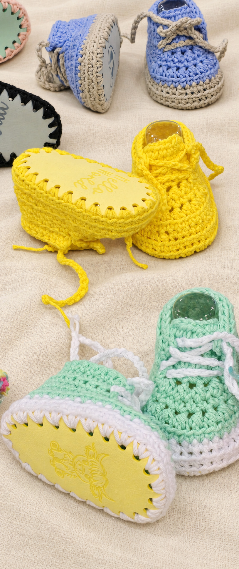 Charlie lace-up baby booties crochet pattern examples