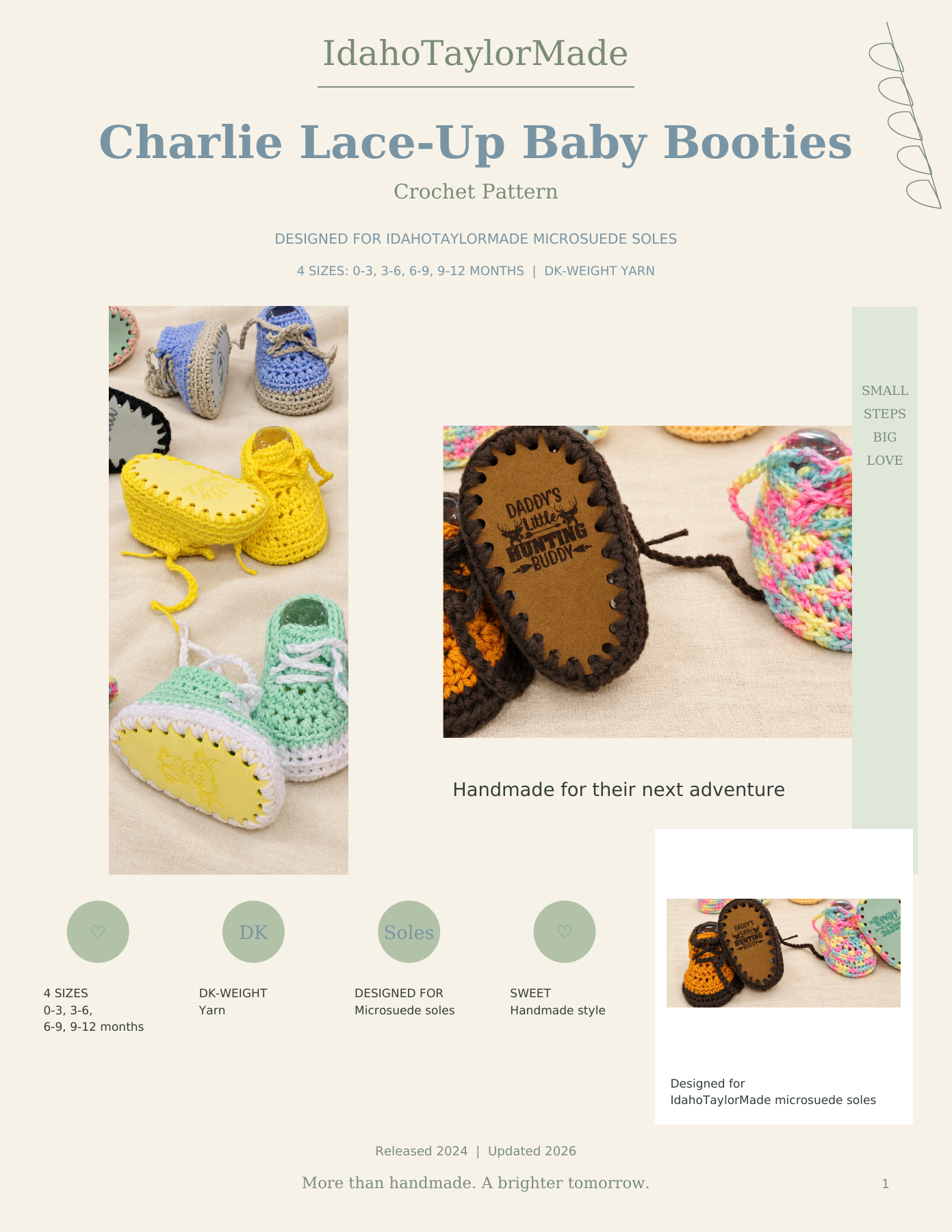 Charlie Lace-Up Baby Booties crochet pattern cover