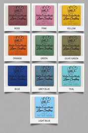 Classic faux leather color chart: rose, pink, yellow, orange, greens and blues