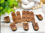 Coffee cup cozy faux leather fold-over tags, set of ten
