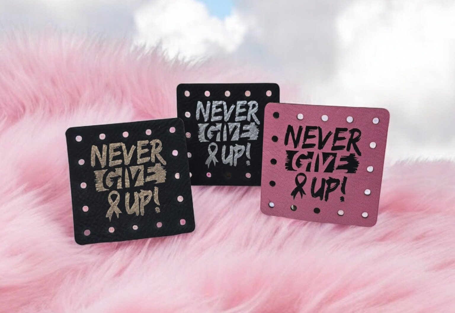 Never Give Up Faux Leather Patch - Beanie, Crochet, Knitting — photo 1