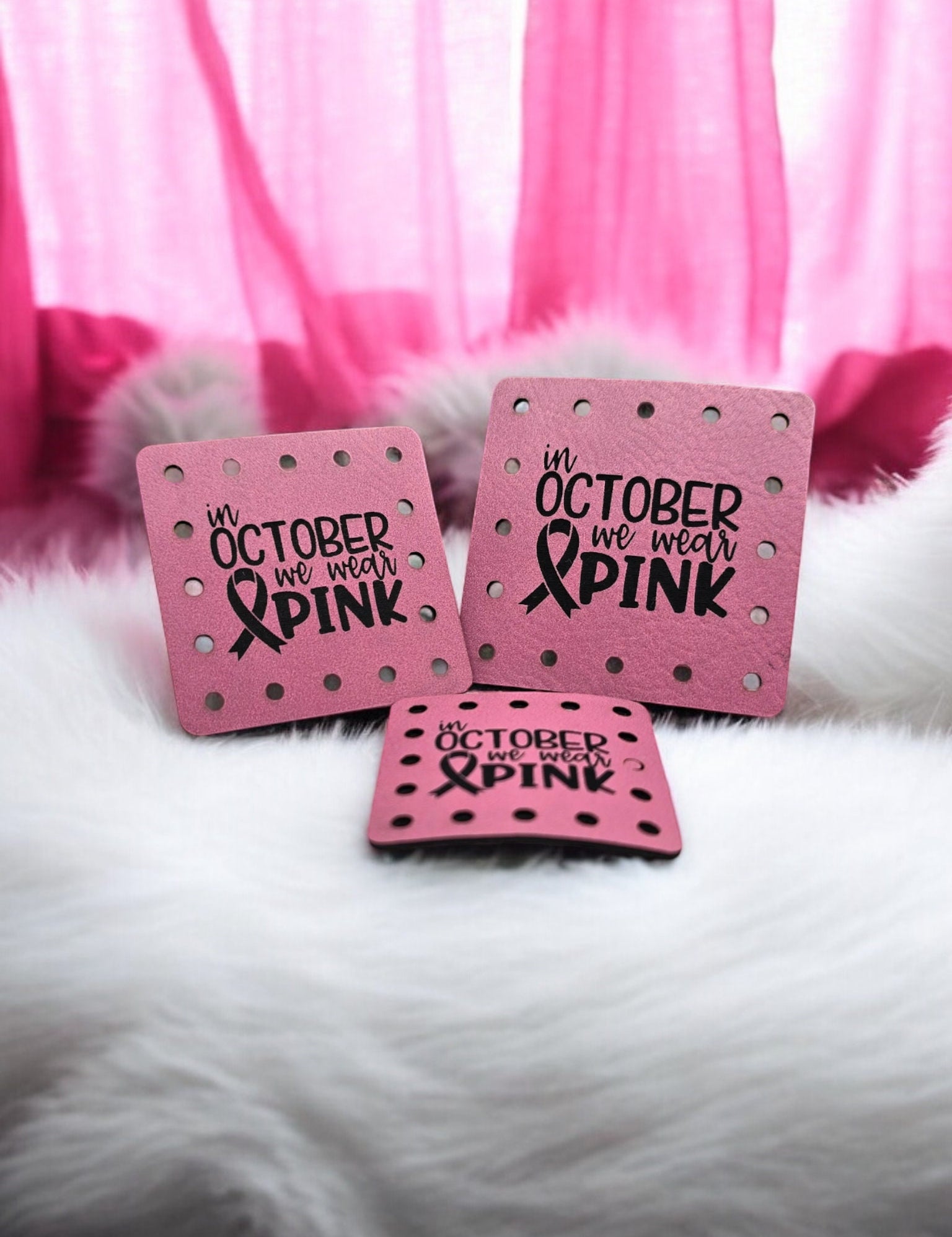 Pink Breast Cancer Ribbon Faux Leather Patch: Crochet, Knit Embellishment — photo 1