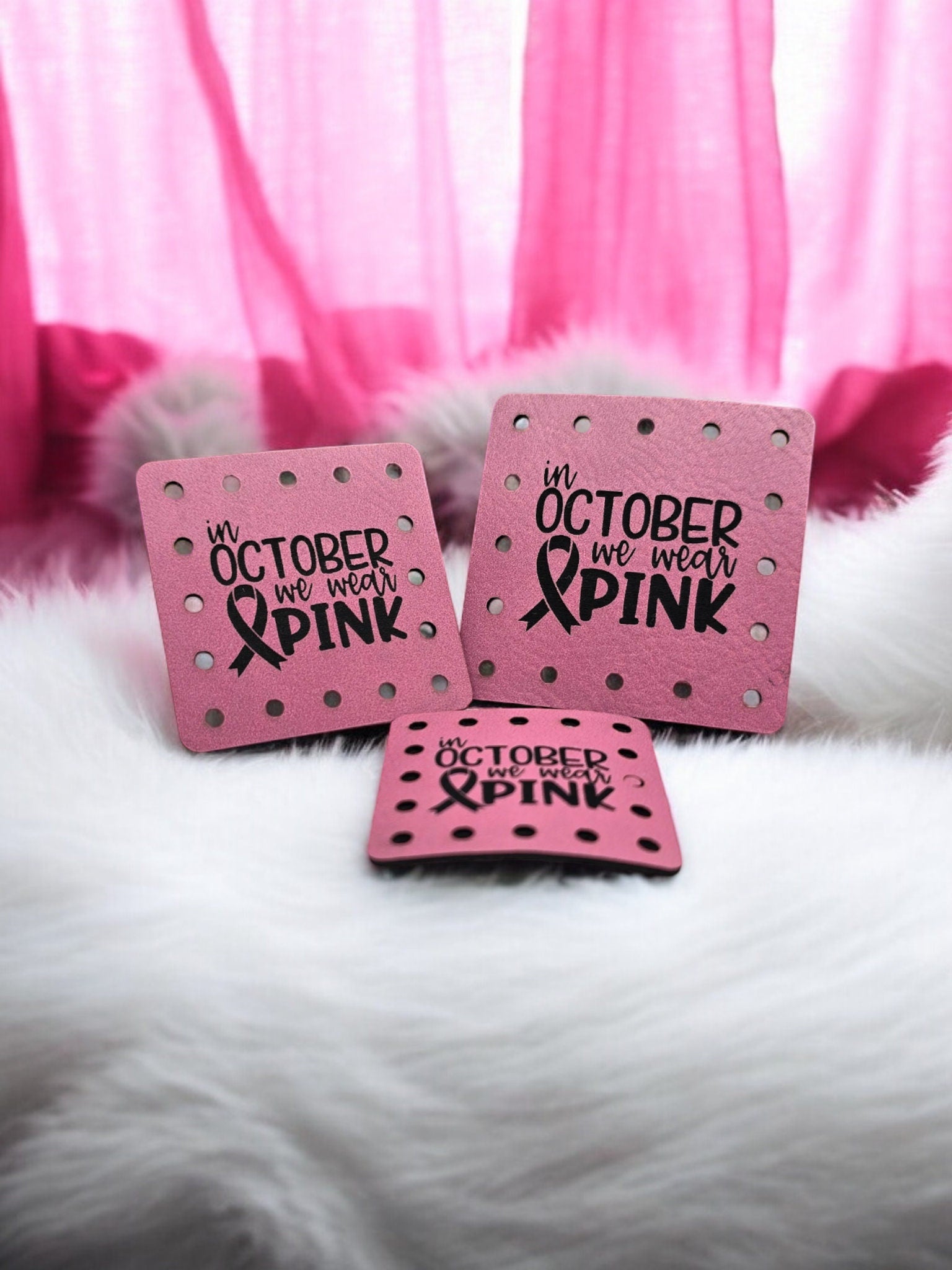 Pink Breast Cancer Ribbon Faux Leather Patch: Crochet, Knit Embellishment — photo 1