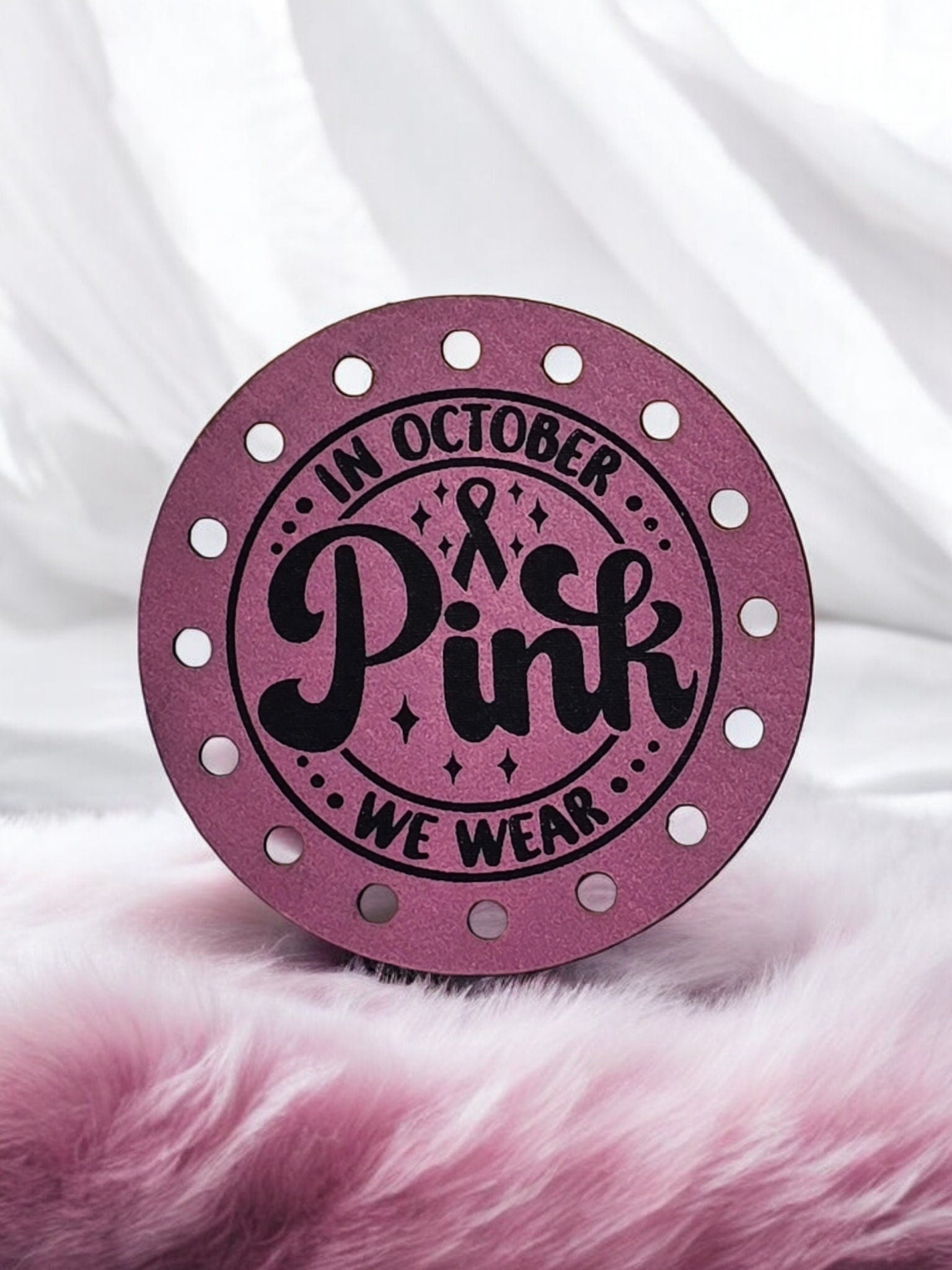 In October We Wear Pink Faux Leather Patch, Round Breast Cancer Ribbon — photo 8