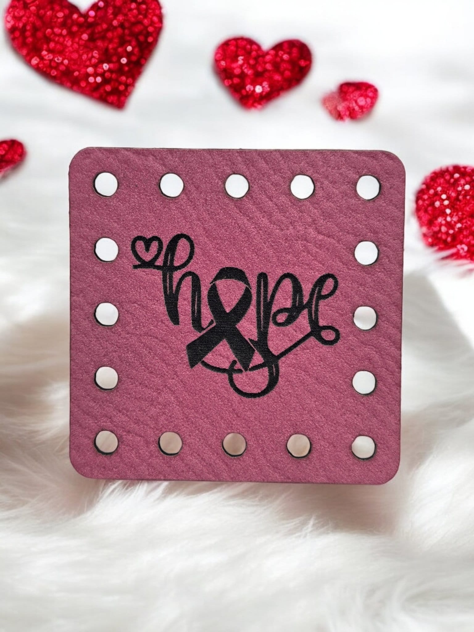 Breast Cancer Awareness Faux Leather Patch: Hope Ribbon Sew-On Tag — photo 1