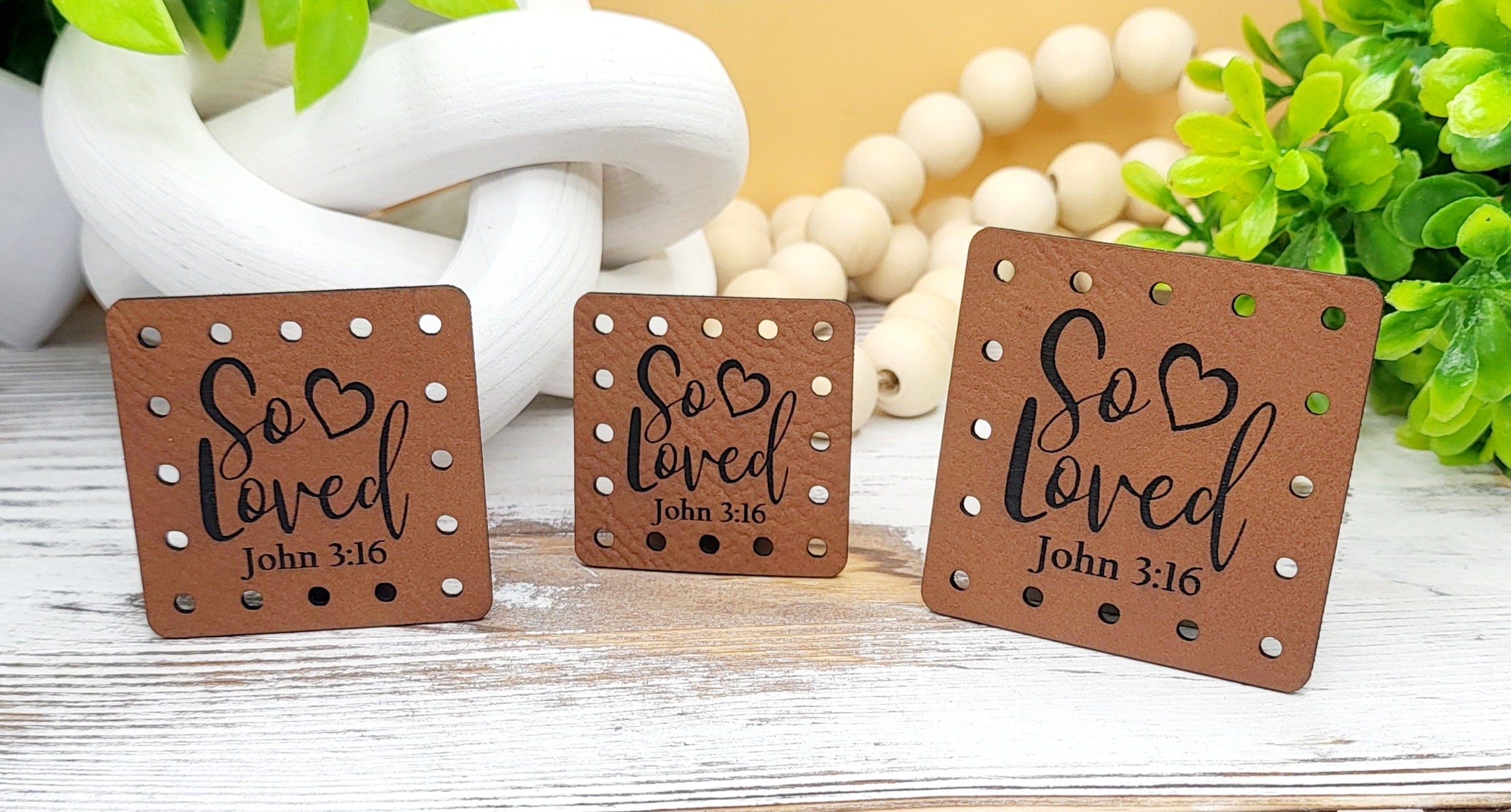 So Loved John 3:16 Faux Leather Patch, Sew-On Christian Tags for Blankets & Beanies — product photo 6