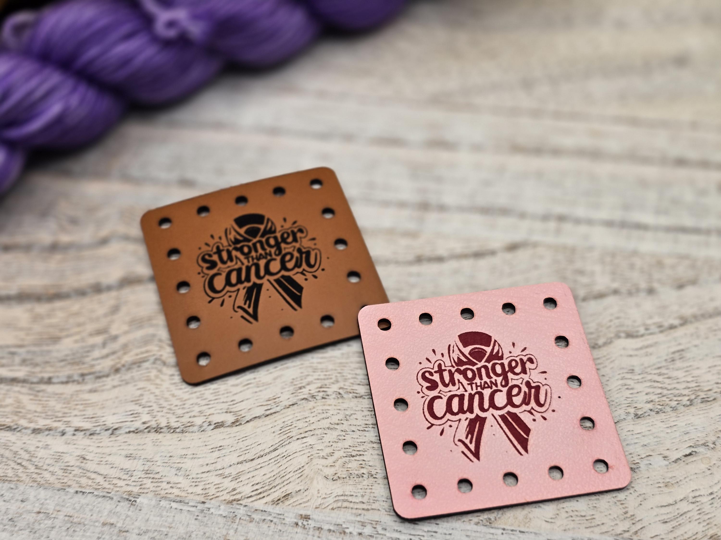 Stronger Than Cancer Faux Leather Patches – Sew-On Labels for Crochet & Knit Hats — photo 1