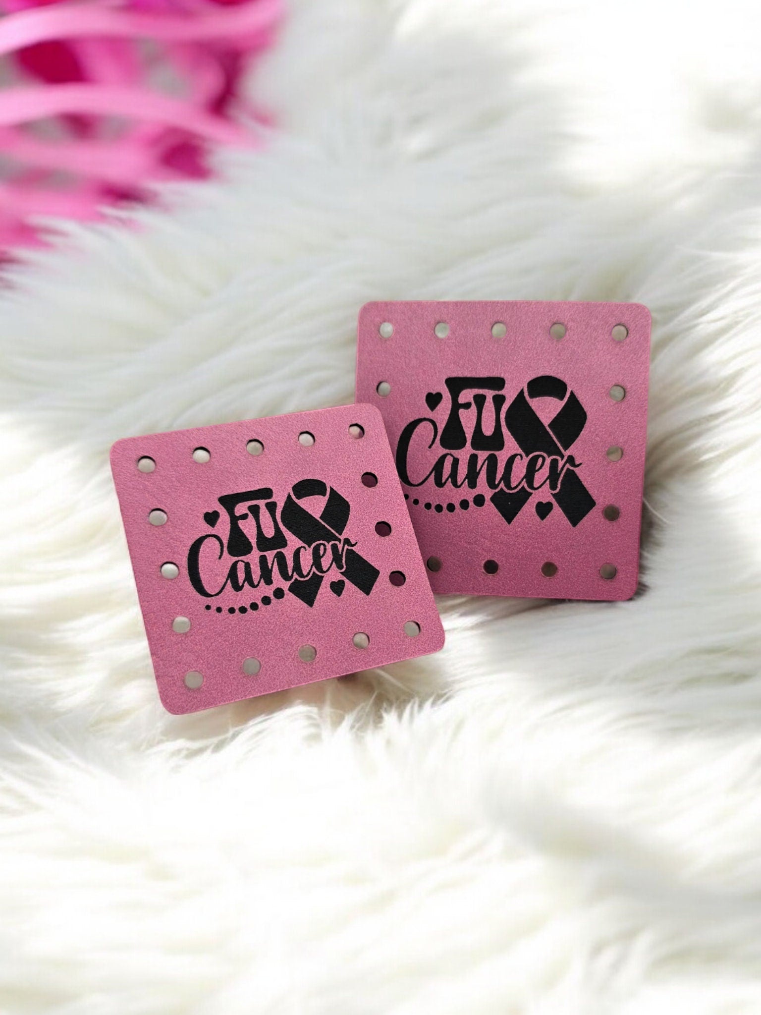 FU Cancer Faux Leather Patch, Breast Cancer Ribbon and Hearts Sew-On Tag — photo 1