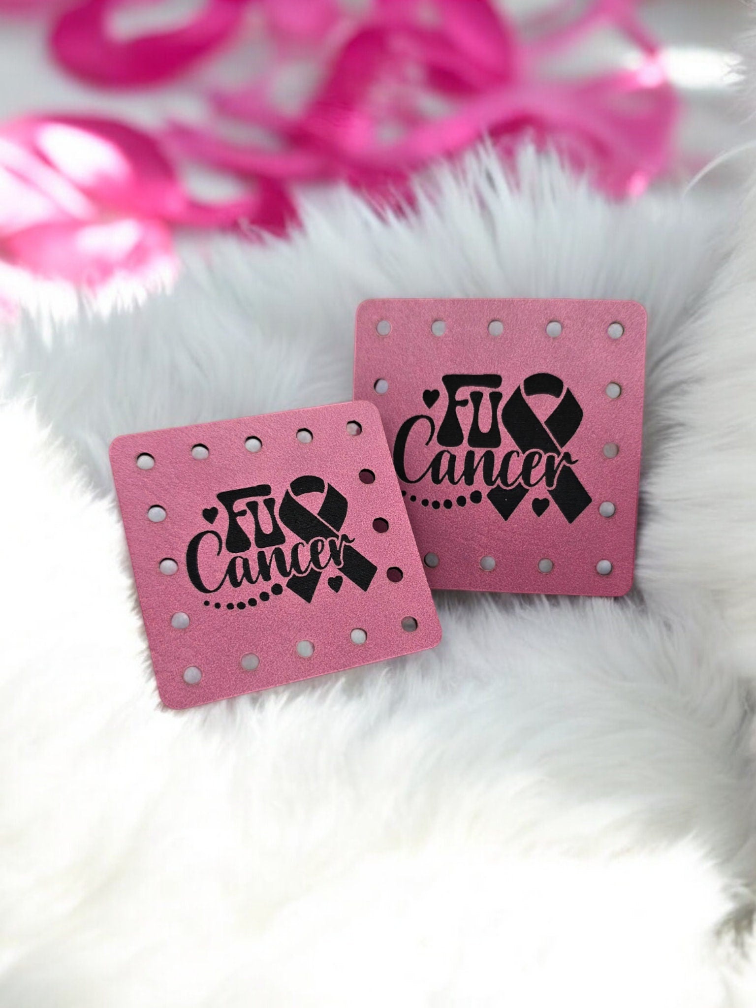 FU Cancer Faux Leather Patch, Breast Cancer Ribbon and Hearts Sew-On Tag — photo 6