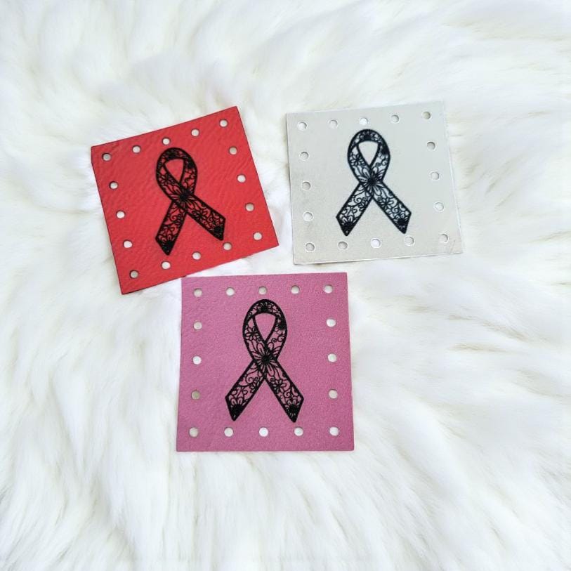 Mandala Ribbon Faux Leather Patch, Breast Cancer Awareness Sew-On Tags — photo 6