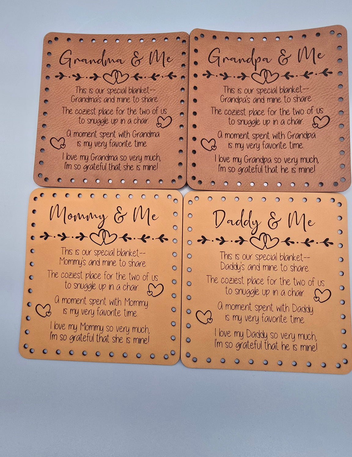 Actual Grandma, Grandpa, Mommy and Daddy & Me blanket poem patches