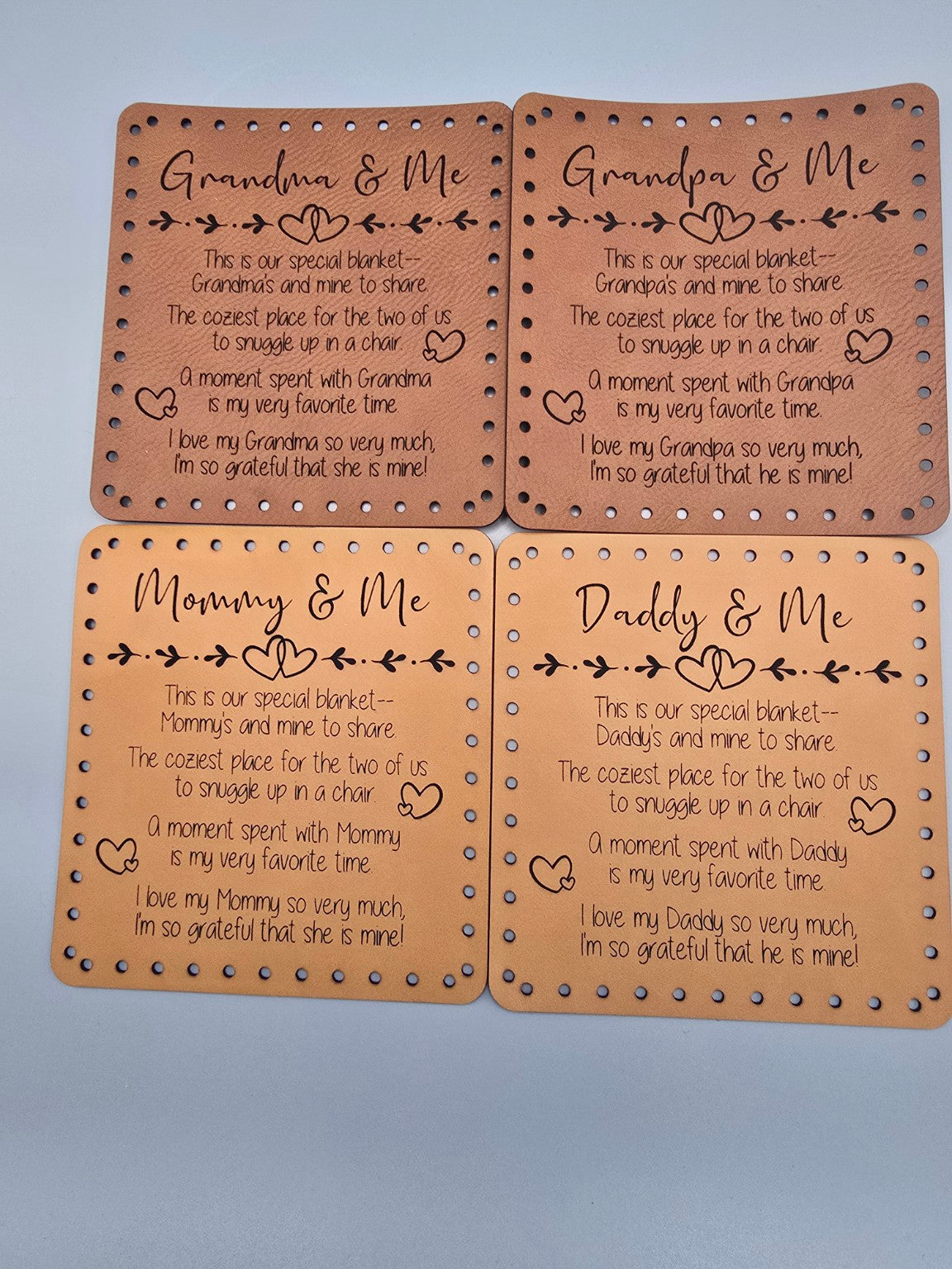 Actual Grandma, Grandpa, Mommy and Daddy & Me blanket poem patches