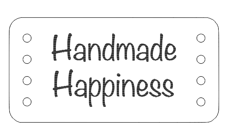 Handmade Happiness tag design with four holes on each end