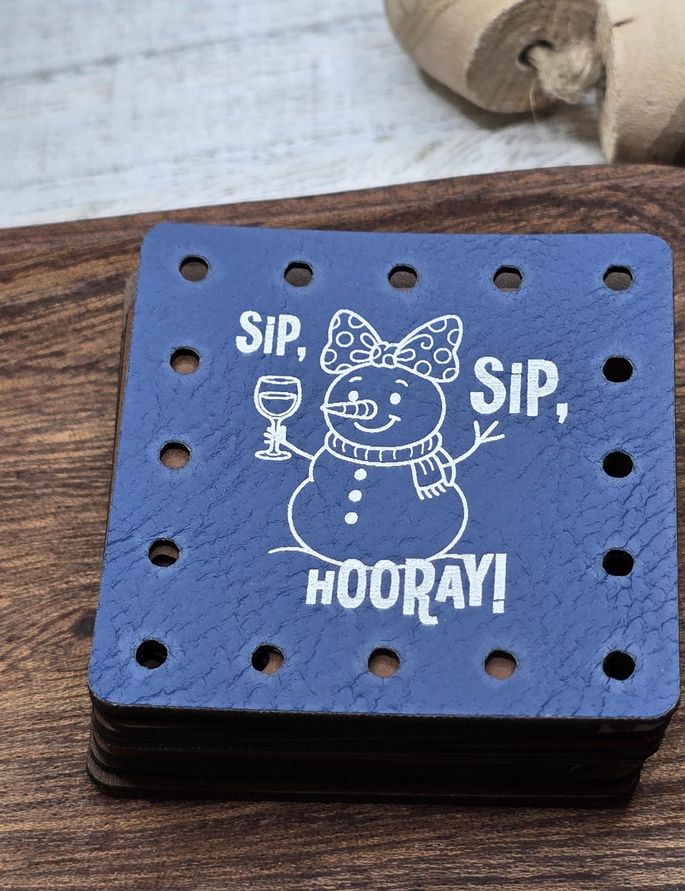 Sip Sip Hooray Snowman Wine faux leather patches — photo 1