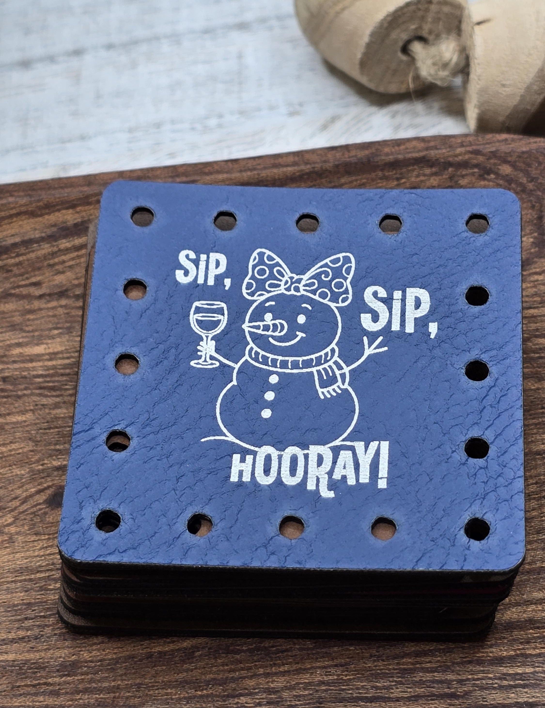 Sip Sip Hooray Snowman Wine faux leather patches — photo 2