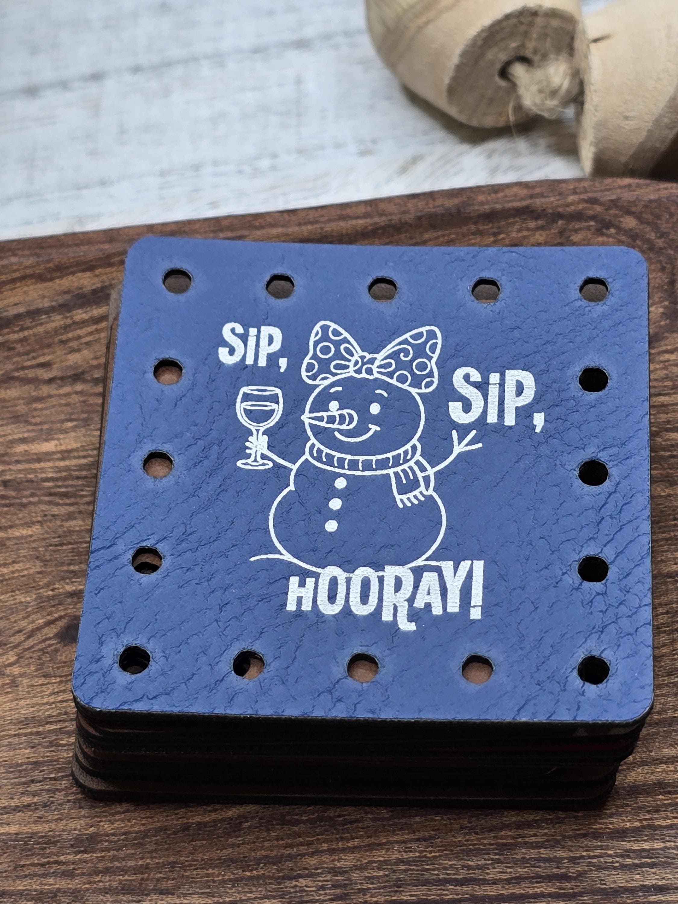 Sip Sip Hooray Snowman Wine faux leather patches — photo 2