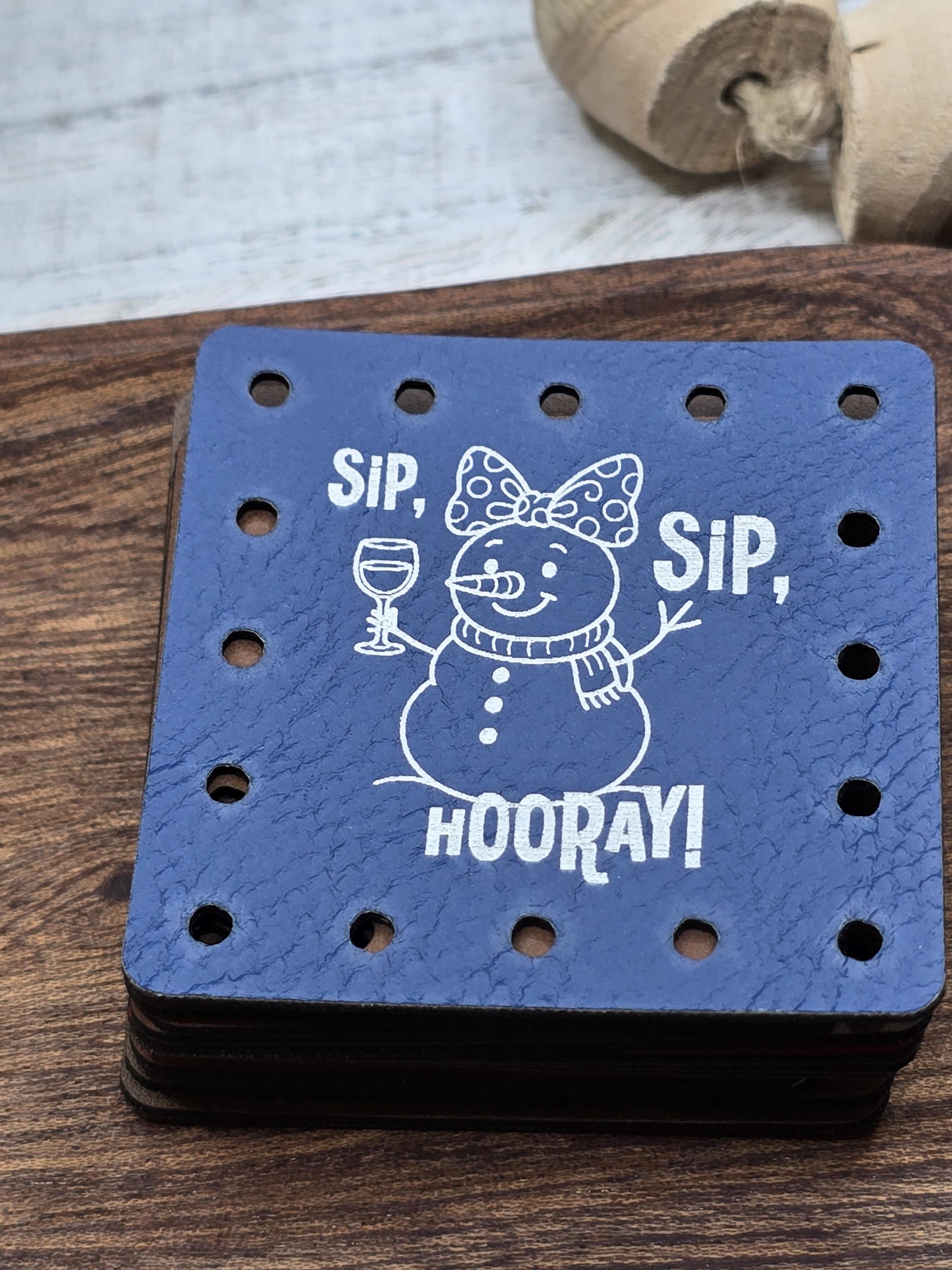 Sip Sip Hooray Snowman Wine faux leather patches — photo 6