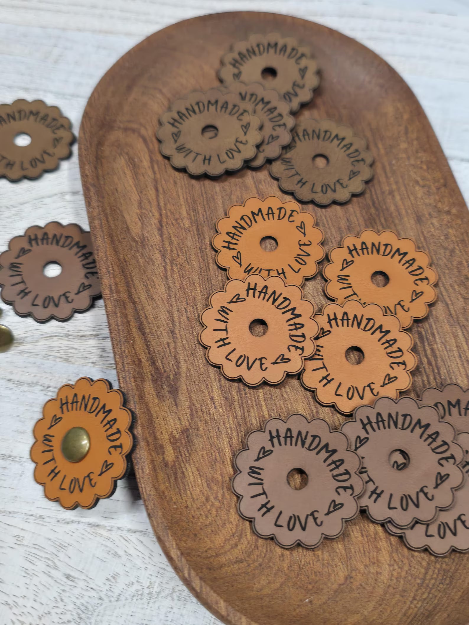 Handmade With Love Scalloped Faux Leather Patches – Set of 15