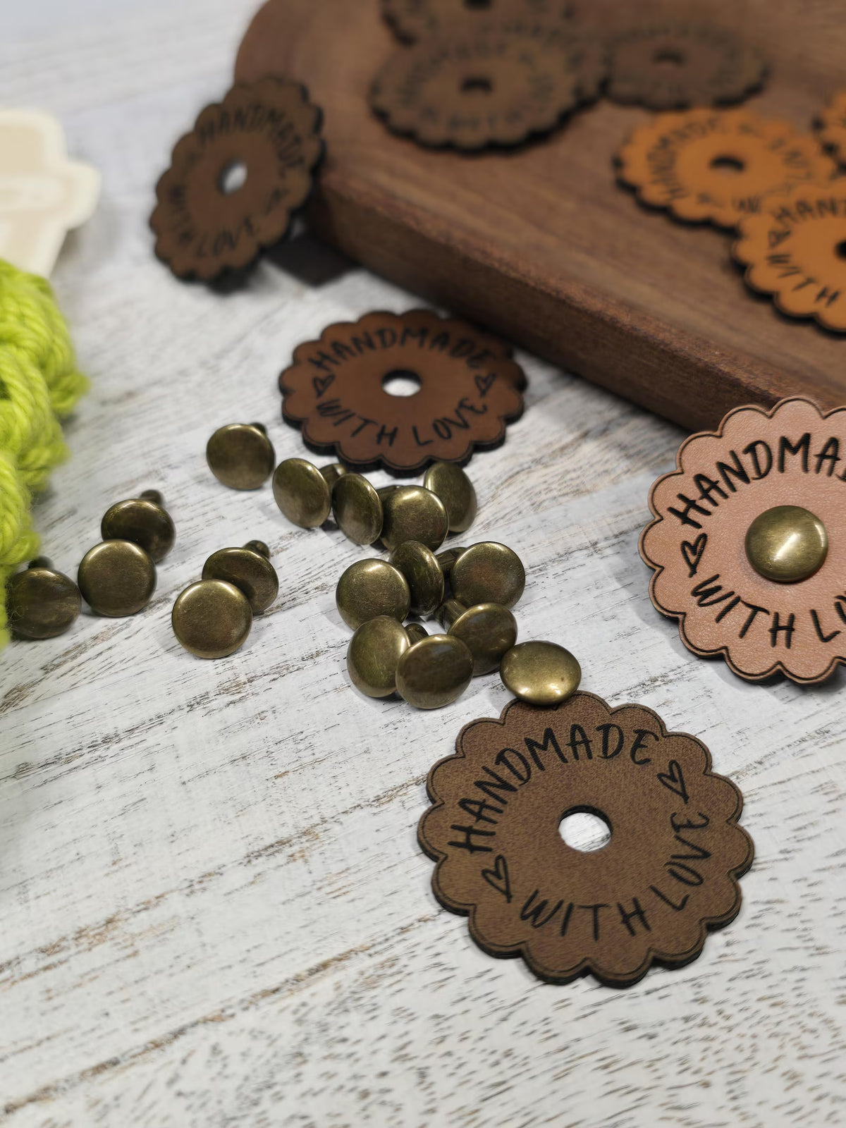Handmade With Love Scalloped Faux Leather Patches – Set of 15