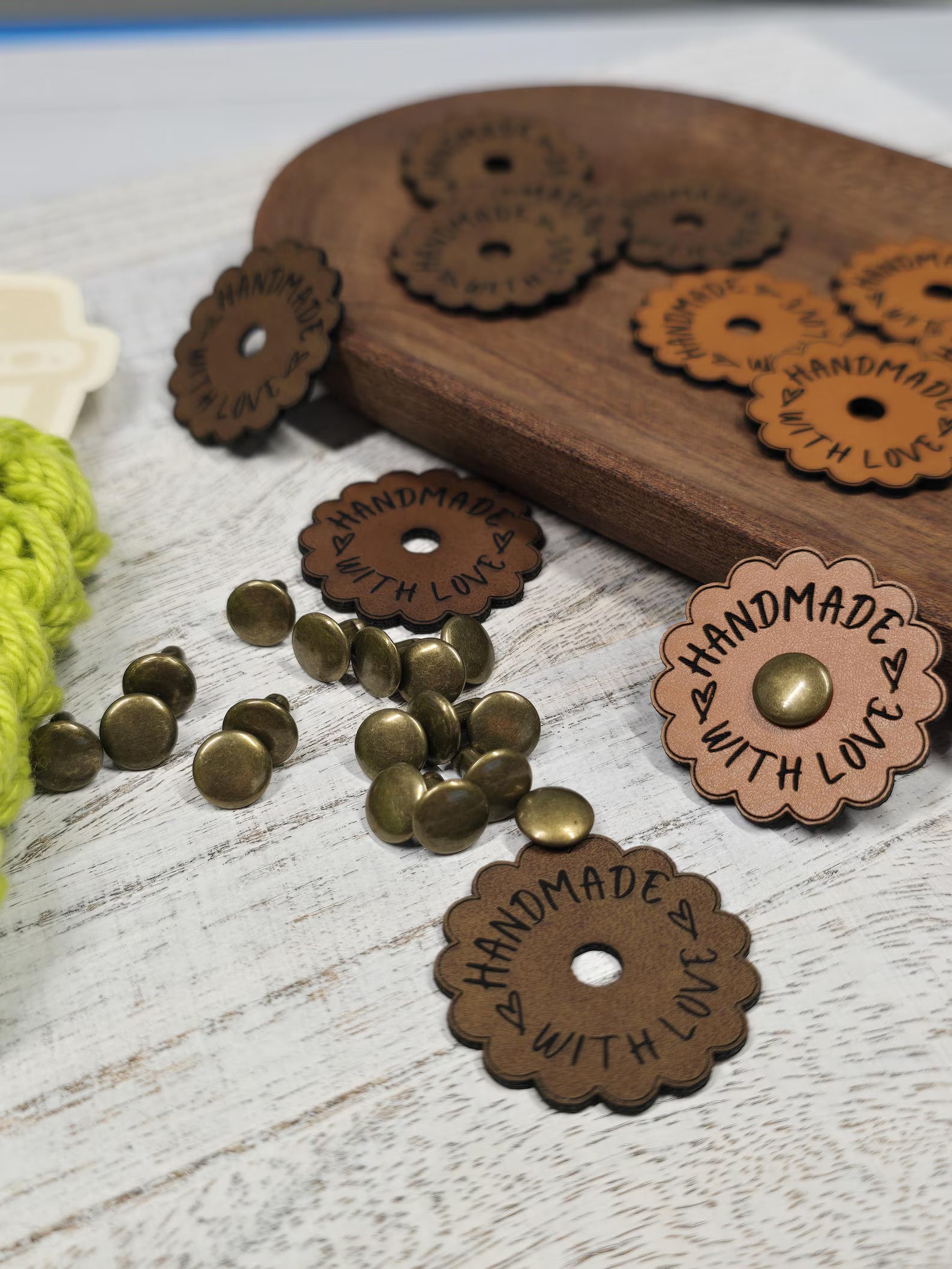 Handmade With Love Scalloped Faux Leather Patches – Set of 15