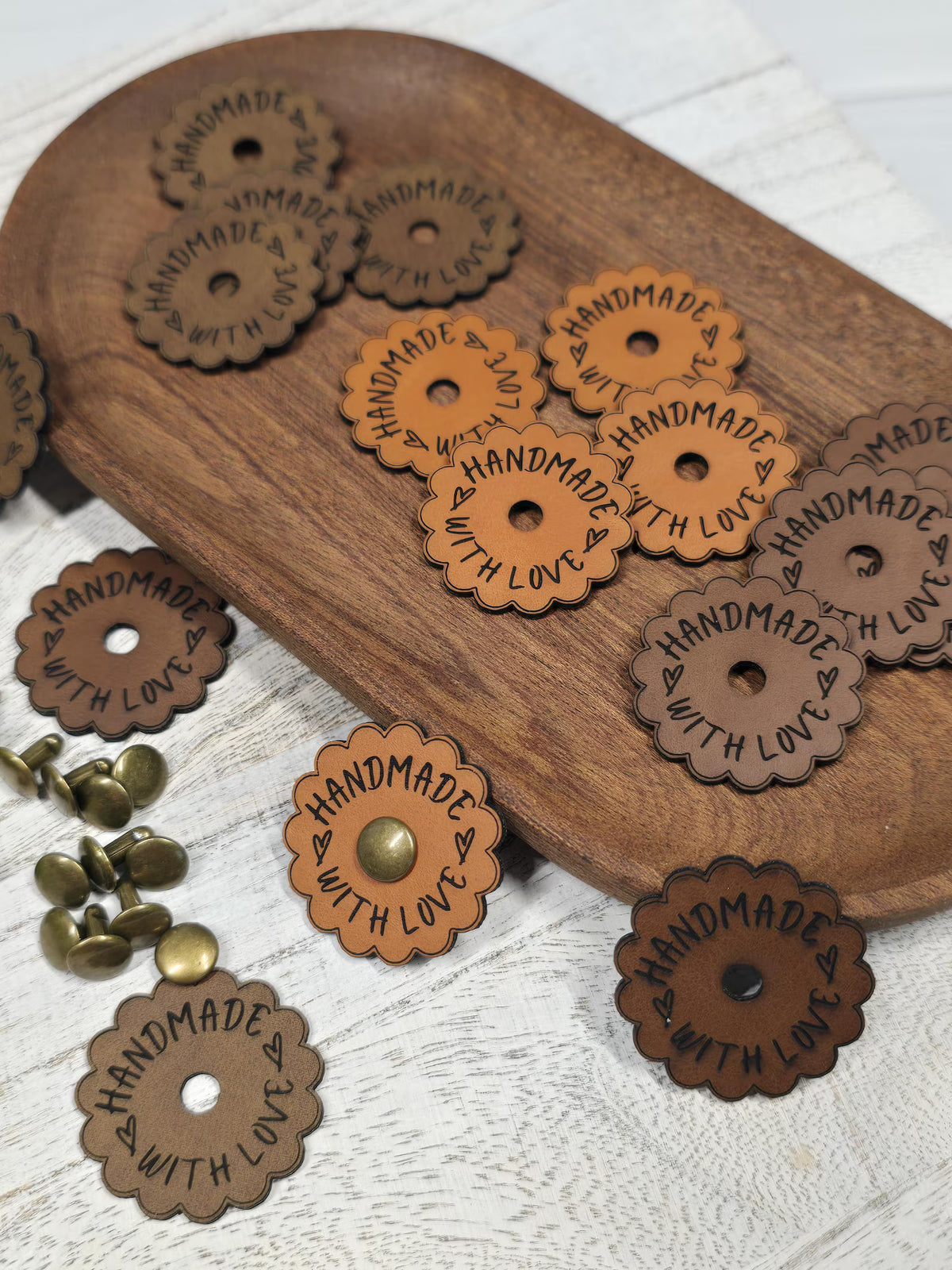 Handmade With Love Scalloped Faux Leather Patches – Set of 15