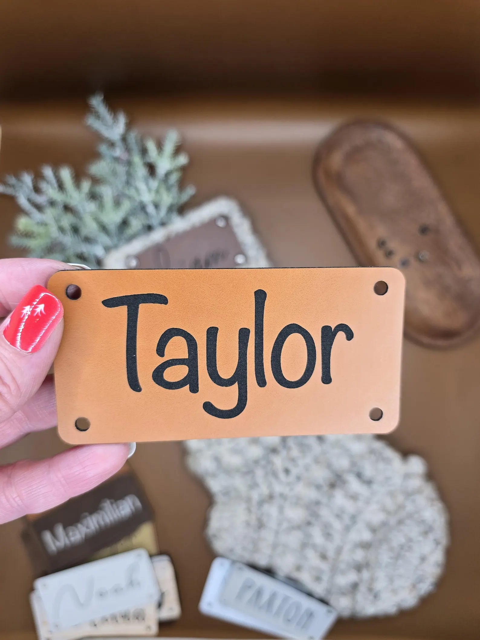 Personalized Faux Leather Name Patch – 4 × 2 in, Hardware Included