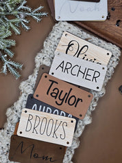 Personalized Faux Leather Name Patch – 4 × 2 in, Hardware Included